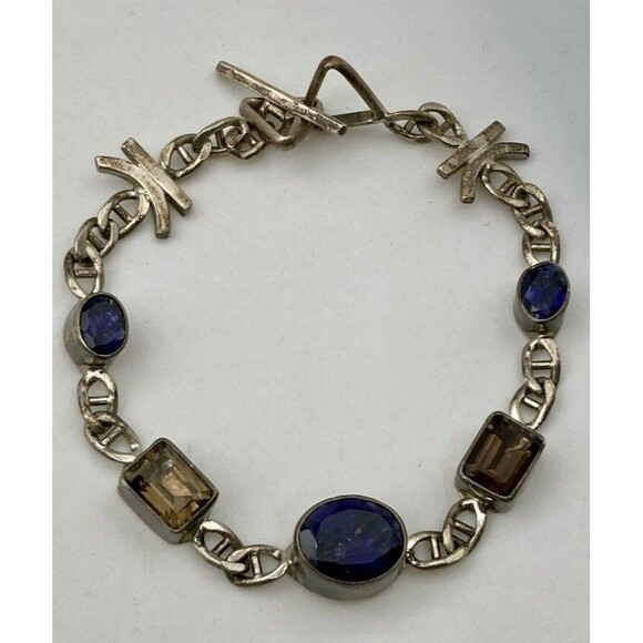 Smoky Quartz Iolite Silver 925 Bracelet Toggle - Picture 2 of 5